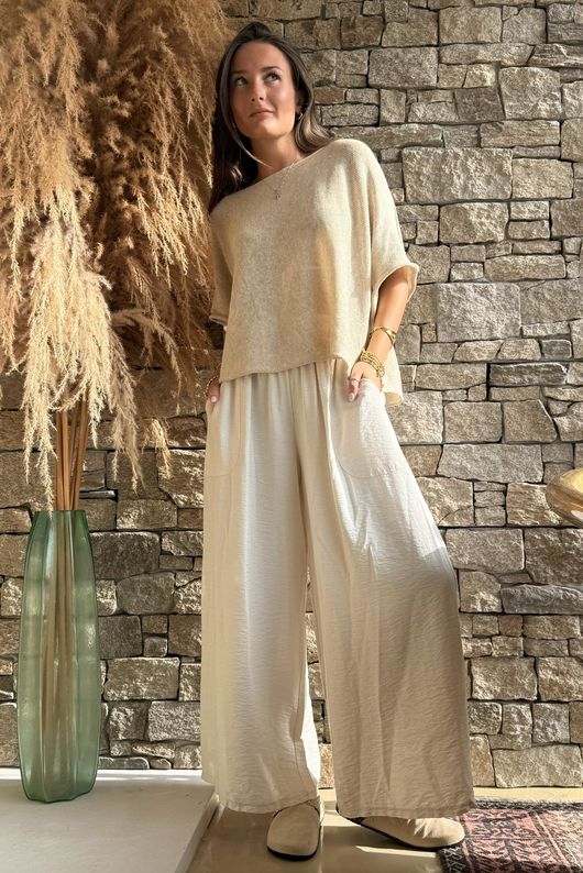 Basso Shirring Wide Leg Pant Vanilla